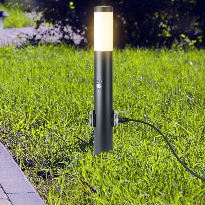 E27 Zunanja Talna Svetilka 60cm PIR Senzor IP44 Siva Nerjaveča