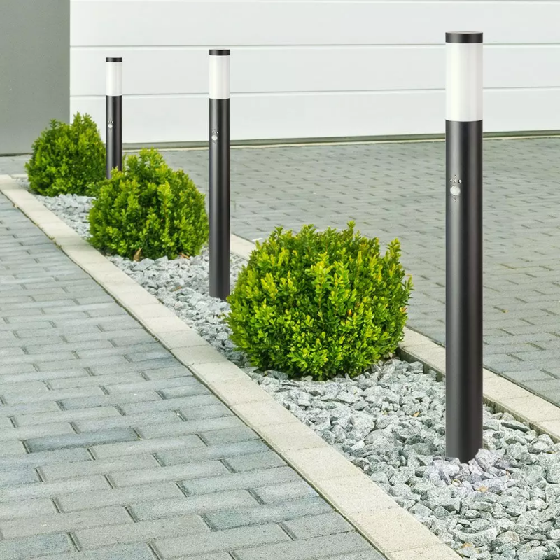E27 Zunanja Talna Svetilka 110cm PIR Senzor IP44 Črna Nerjaveča