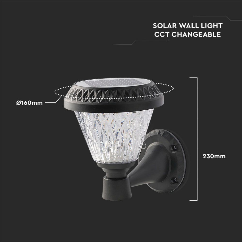LED Solarna Lanterna Stenska Črna RF Control 3in1 IP44