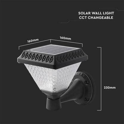 LED Solarna Lanterna Stenska Črna RF Control 3in1 IP44