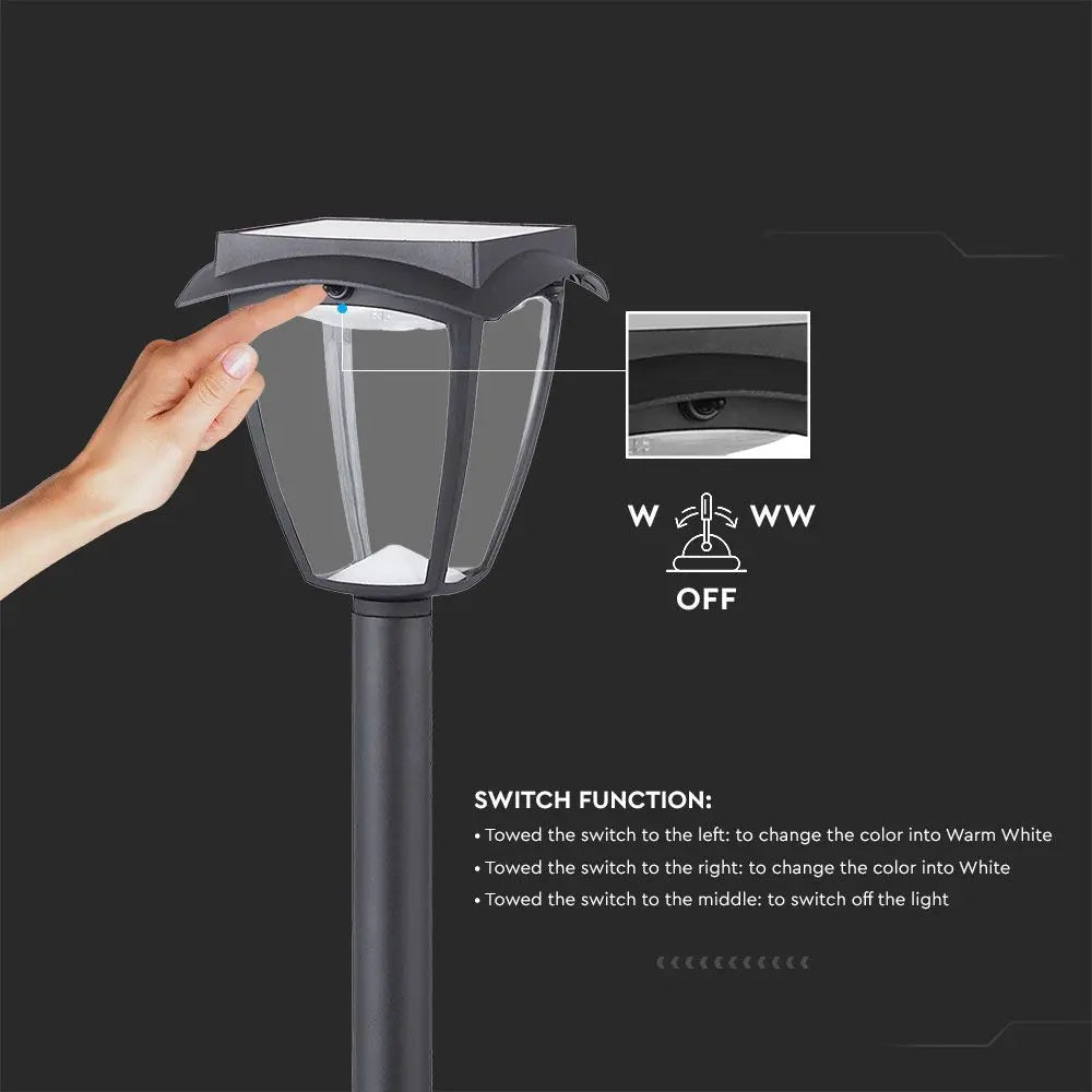 LED Solar Floor Lamp 2W Black 3in1 IP44