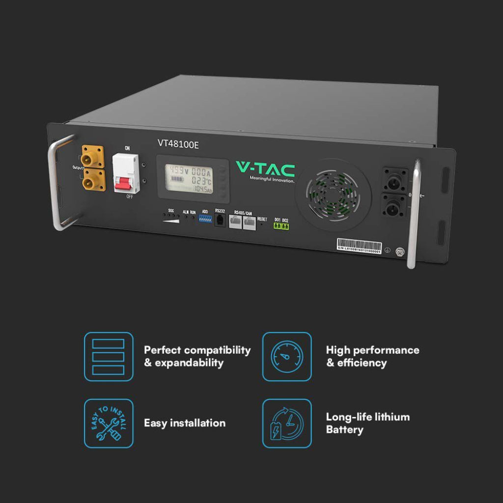 5.12kWh V-TAC Lithium Battery with Integrated BMS for Photovoltaic Inverters (51.2V 100Ah) SKU11377