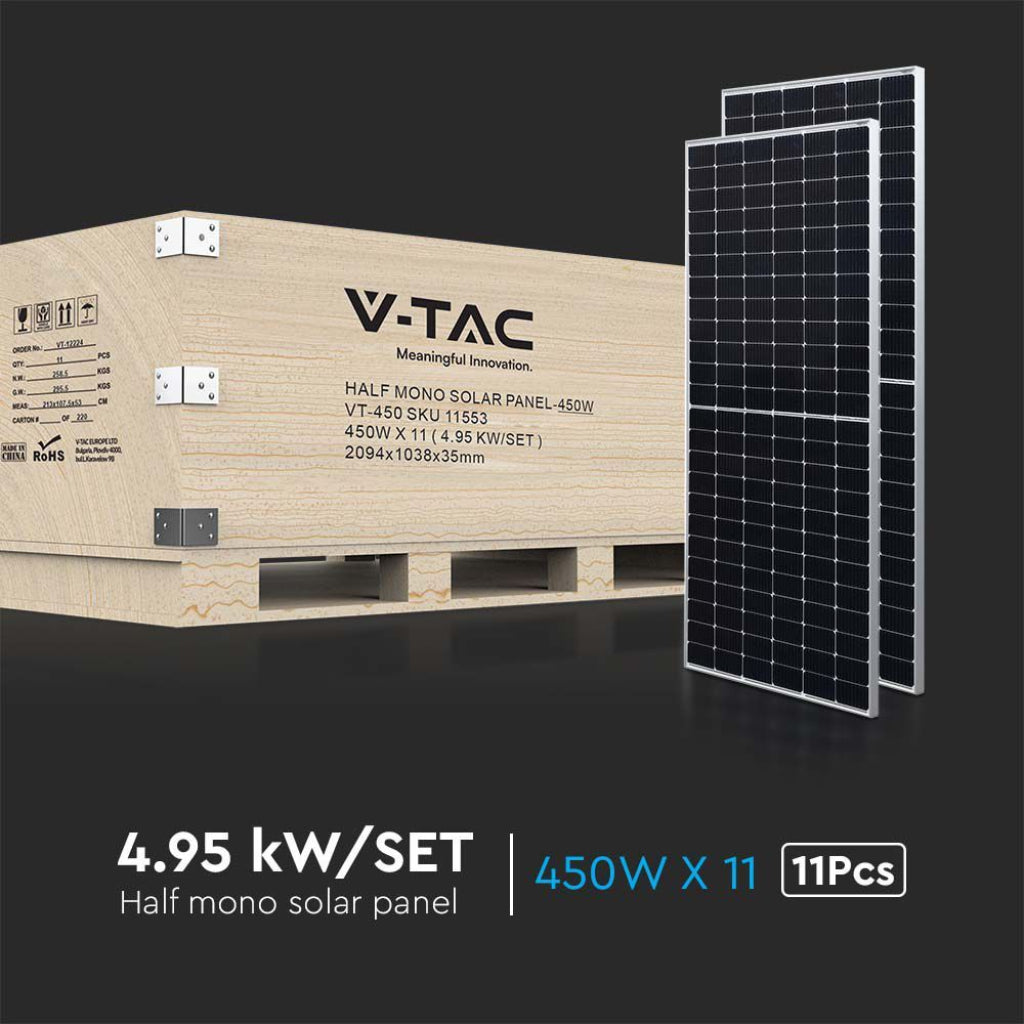 Komplet V-TAC 5 kW (4,95 kW) z 11 monokristalnimi solarnimi paneli 450 W 2094*1038*35 mm SKU11553