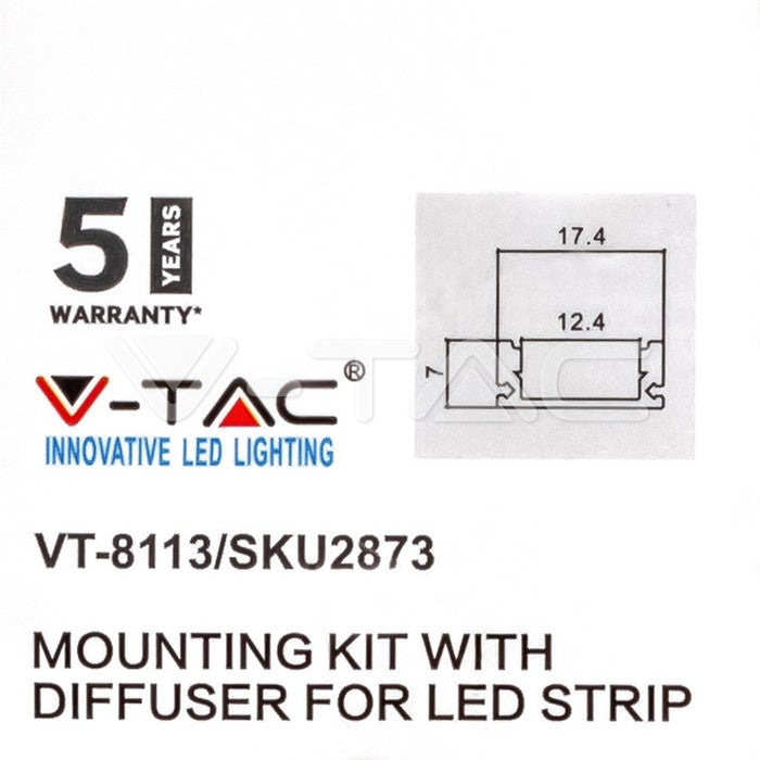 Profile for LED Strip - Surface mounted 2000x17.4x7mm Black - Set