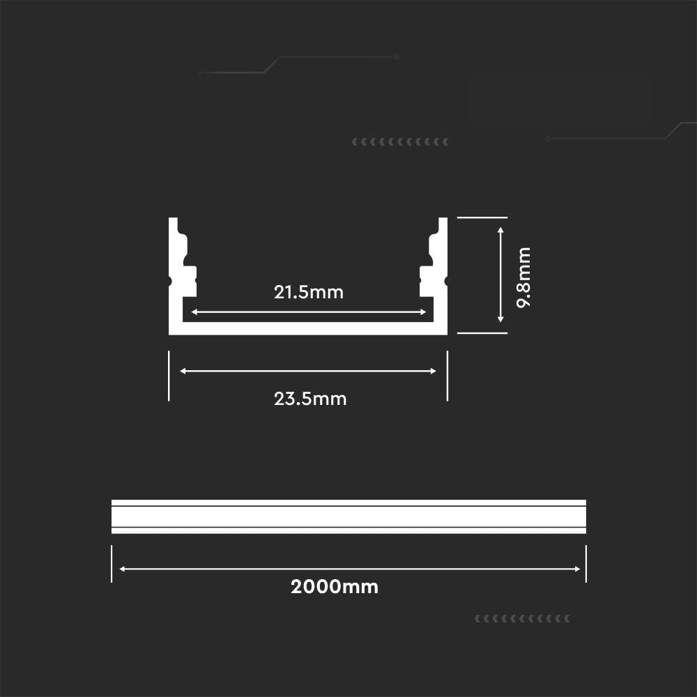 Profil za LED Trak Črn Nadometni 2000x23,5x9,8mm Transparentno Črna Leča