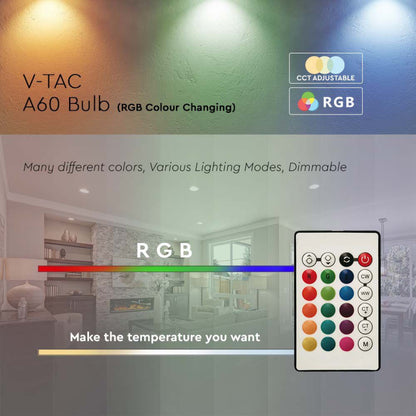Zatemnitvena LED Žarnica 8.5W E27 A60 RF Control RGB Daljinec + 4000K