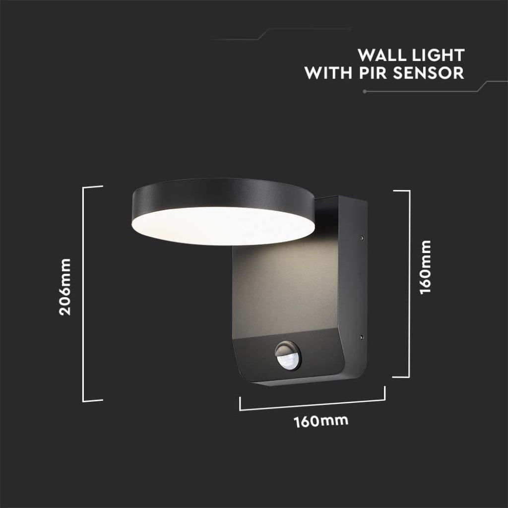 17W LED Sensor Wall Lamp Black IP65 4000K