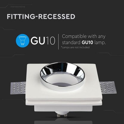 GU10 Recessed Lamp White-Chrome Bottom Square