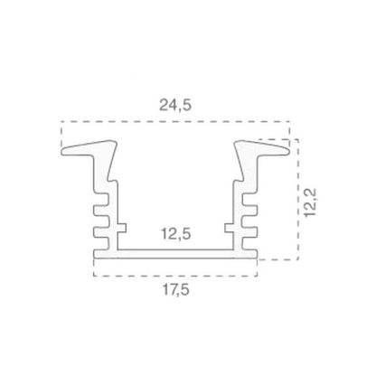 Profil za LED Trak Srebrn Vgradni 2000x24,5x12,2mm Mlečna Leča