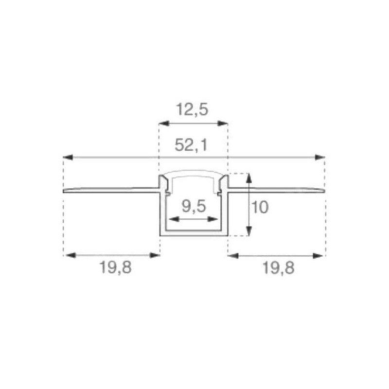 Profil za LED Trak Srebrn Vgradni za Mavec 2000x12,5x13,3mm Mlečna Leča
