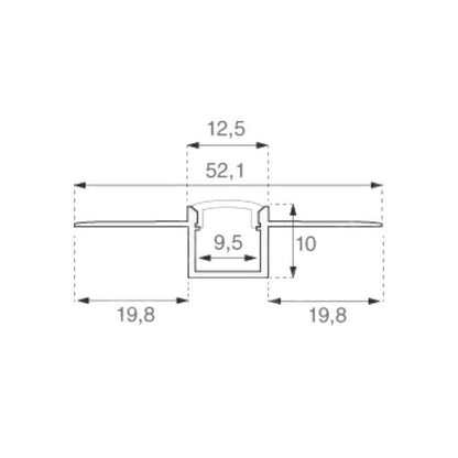 Profil za LED Trak Srebrn Vgradni za Mavec 2000x12,5x13,3mm Mlečna Leča