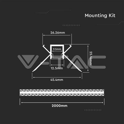 Profil za LED Trak Srebrn Vgradni za Mavec Notranji kot 2000x12,5mm Mlečna Leča