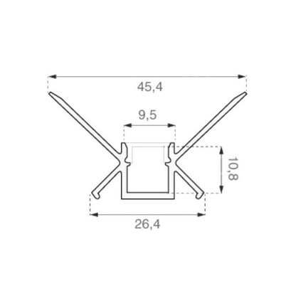 Profil za LED Trak Srebrn Vgradni za Mavec Notranji kot 2000x12,5mm Mlečna Leča