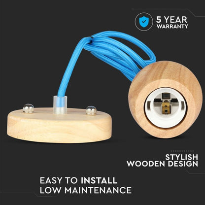 Wooden Ceiling Lamp Blue Cable
