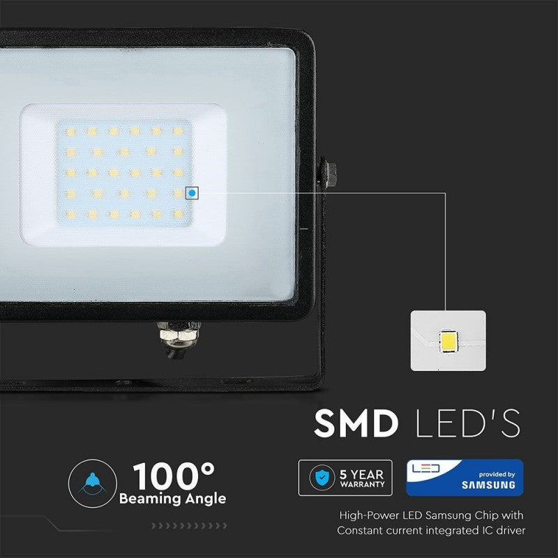 30W LED Reflektor SMD Tanek Črno Ohišje 4000K