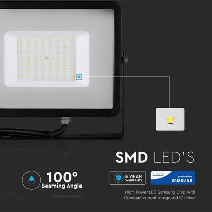 50W LED Reflector SMD Thin Black Housing 6400K