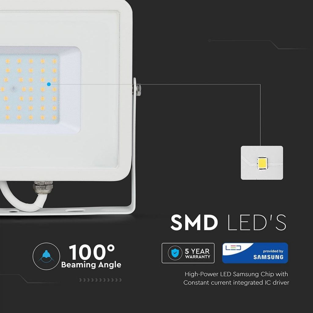 50W LED Reflector SMD SAMSUNG Thin White Housing 6400K