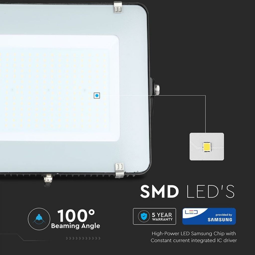 200W LED Reflektor SMD SAMSUNG Tanek Črno Ohišje 6400K