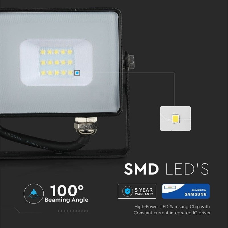 10W LED Reflector SMD Thin Black Housing 3000K