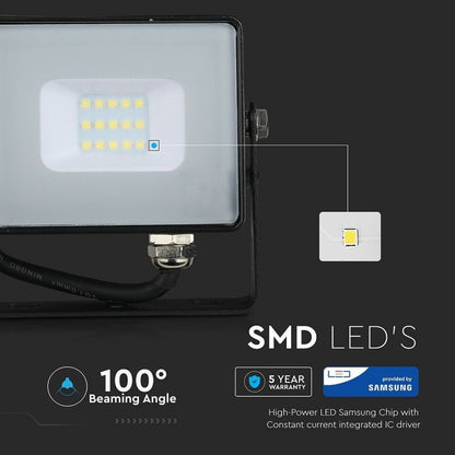 10W LED Reflektor SMD Tanek Črno Ohišje 3000K