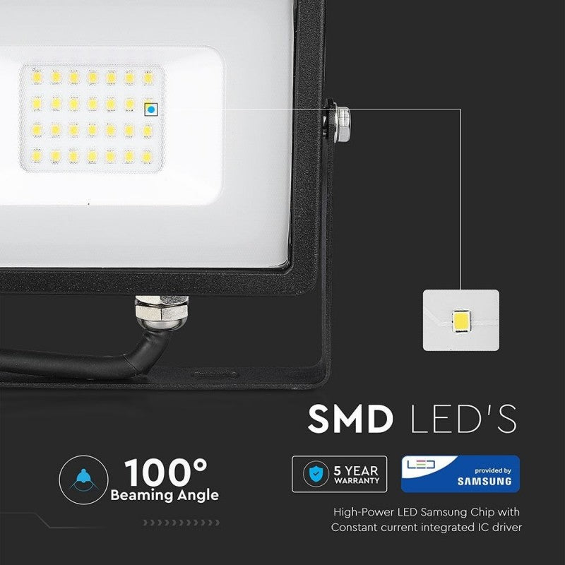20W LED Reflektor SMD Tanek Črno Ohišje 4000K