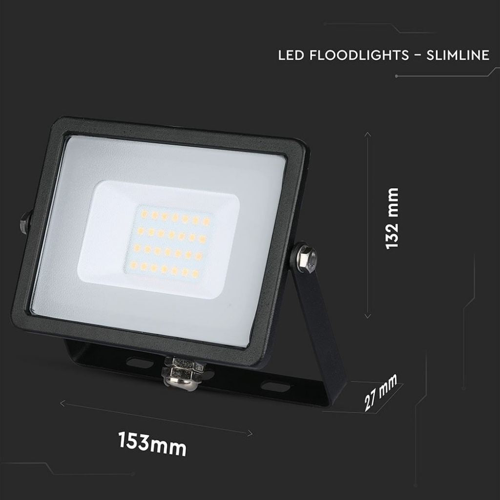 20W LED Reflektor s Senzorjem SMD Tanek Črno Ohišje 6400K