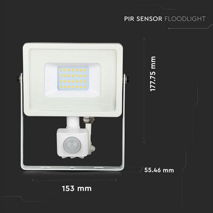 20W LED Reflektor s Senzorjem Cut-OFF Belo Ohišje 4000K
