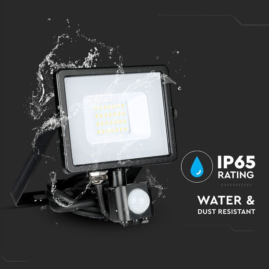 20W LED Reflektor s Senzorjem Cut-OFF Črno Ohišje 6400K