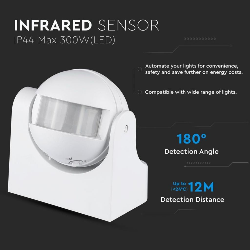Motion sensor PIR White Wall-mounted 180 angle/up to 12m/up to 1200w