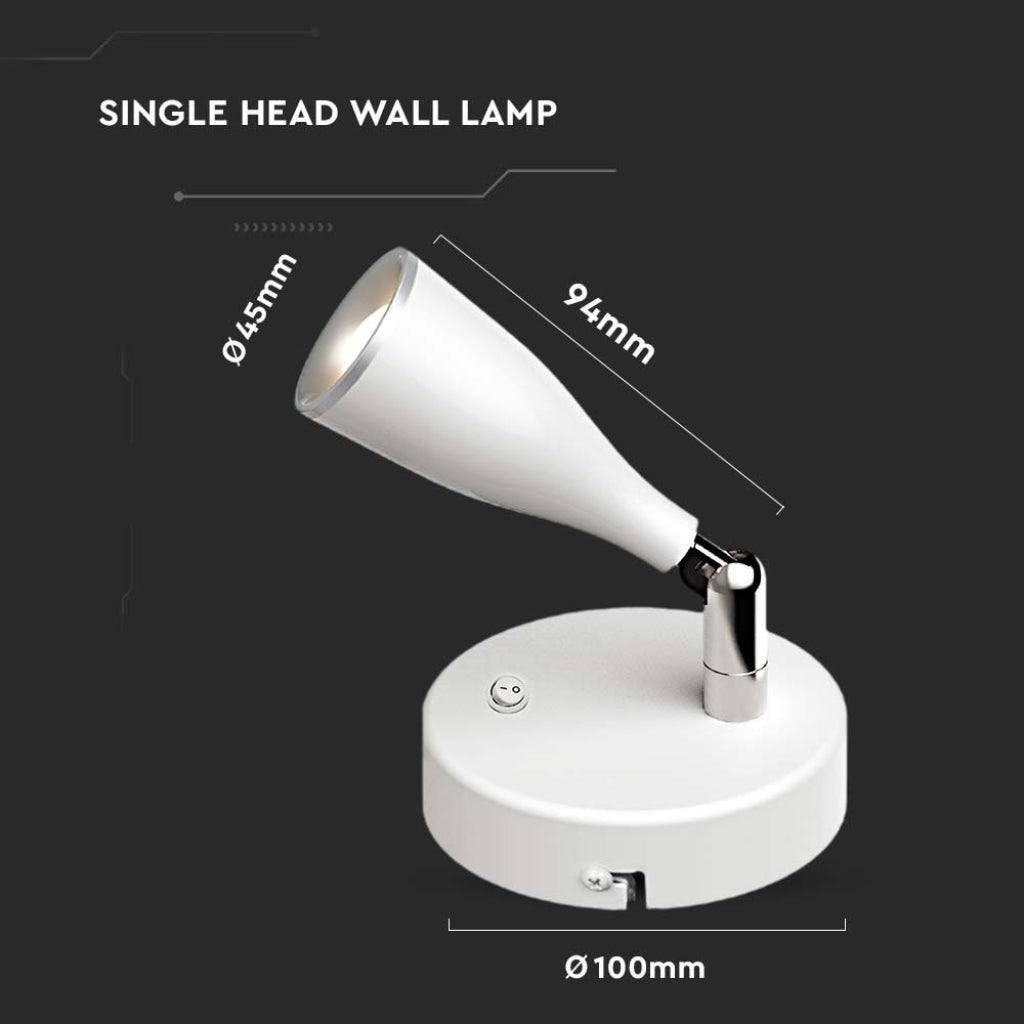 4.5W LED Stenska Svetilka Bela 4000K s Stikalom