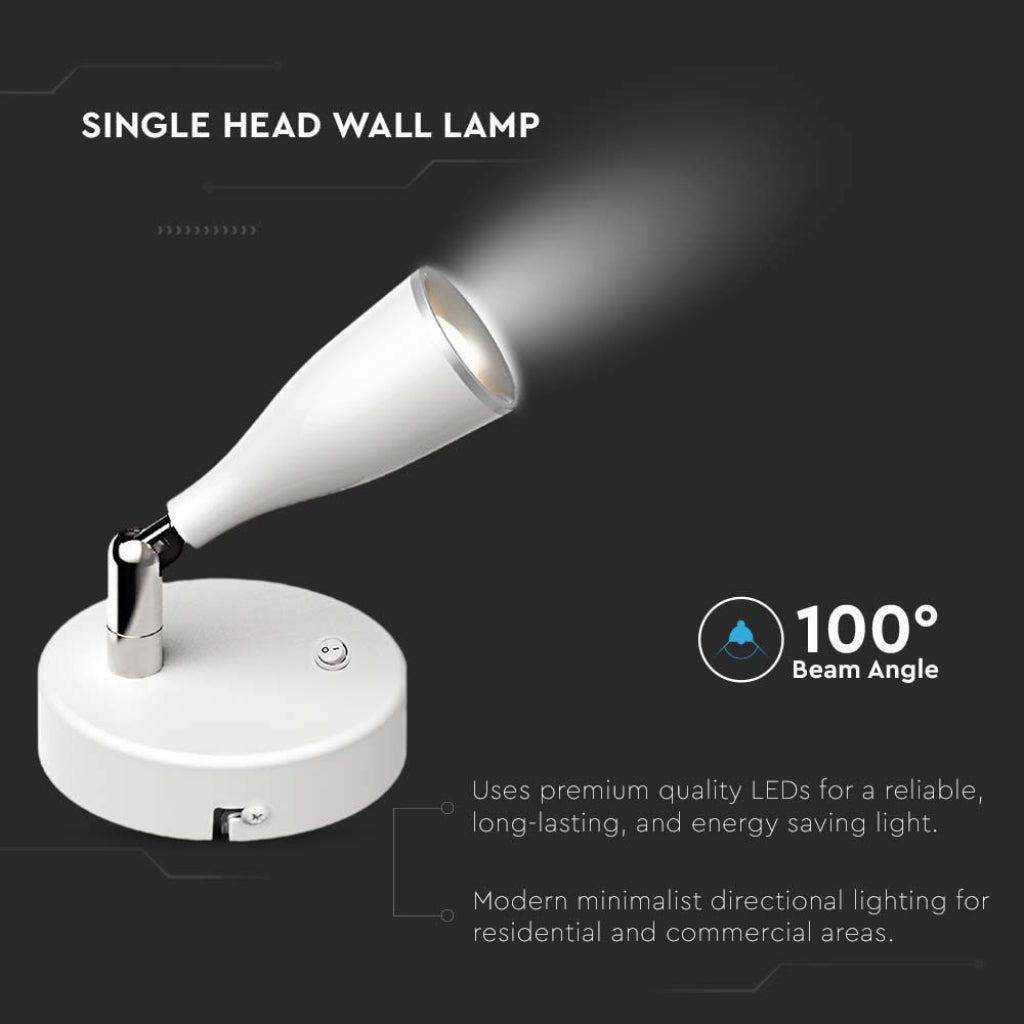 4.5W LED Stenska Svetilka Bela 4000K s Stikalom