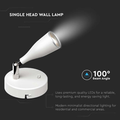 4.5W LED Stenska Svetilka Bela 4000K s Stikalom