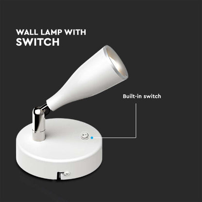 4.5W LED Stenska Svetilka Bela 4000K s Stikalom