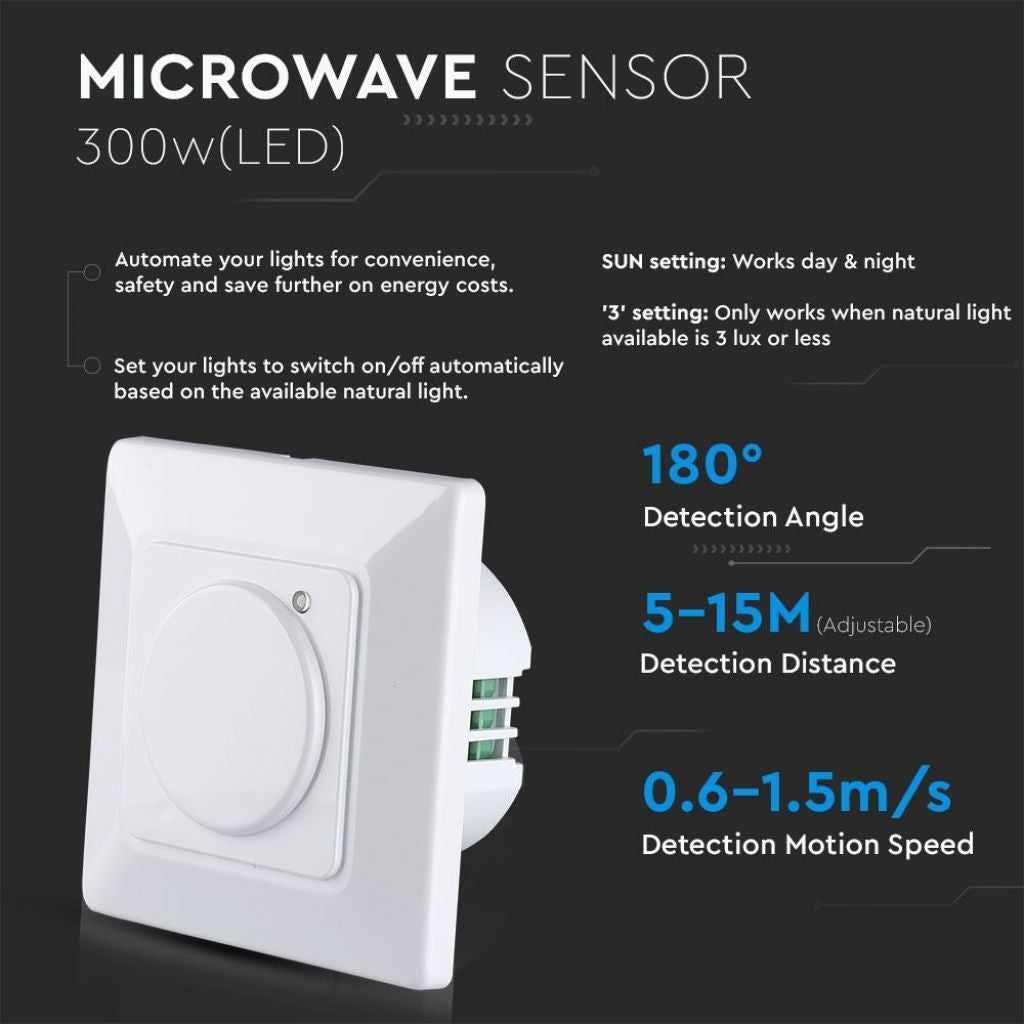 Motion Sensor Microwave White Built-in /angle 180/5-15m/up to 1200w