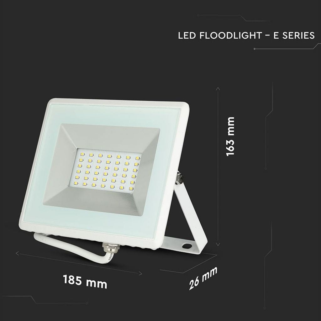 30W LED Reflektor 6500K E-Series Belo Ohišje Normalno Bela