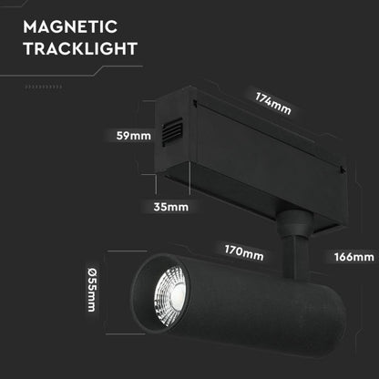 15W LED Magnetni Reflektor Črni 3000K IP20 24V - za magnetno tirnico