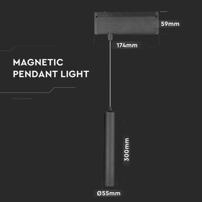 15W LED Tračna Viseča Svetilka 3000K Črna IP20 24V - za magnetno tirnico