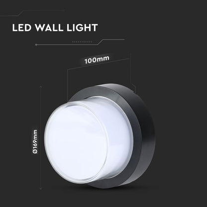 12W 900lm LED Wall Lamp Black Round 4000K