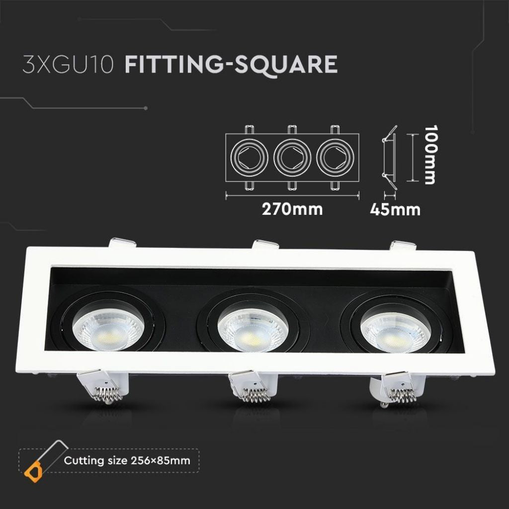 3 x GU10 Recessed Lamp Rectangular Triple