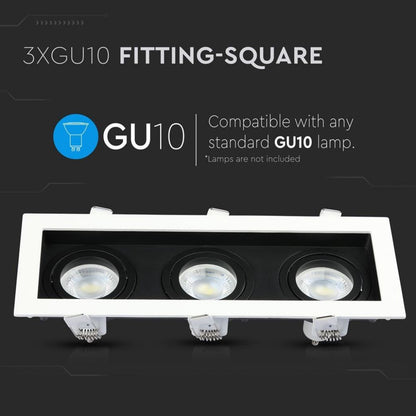 3 x GU10 Recessed Lamp Rectangular Triple