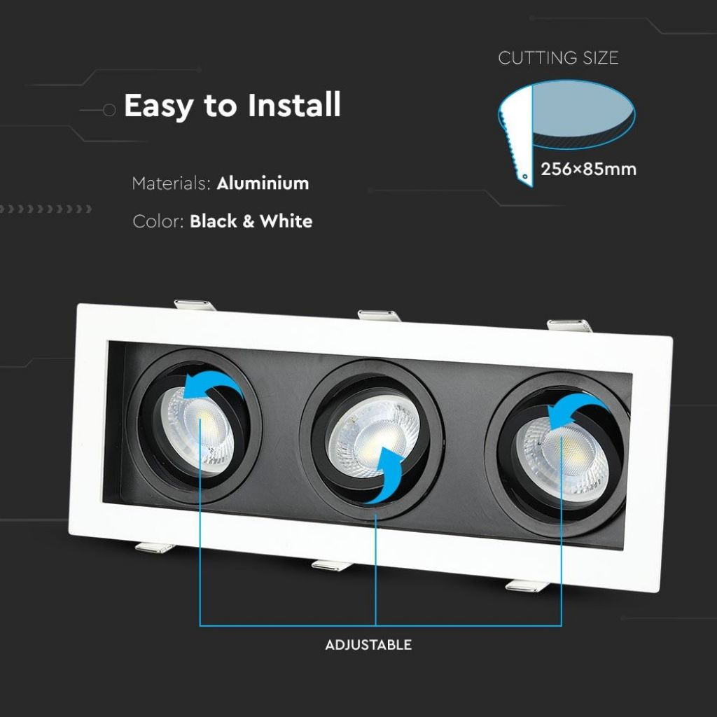 3 x GU10 Recessed Lamp Rectangular Triple