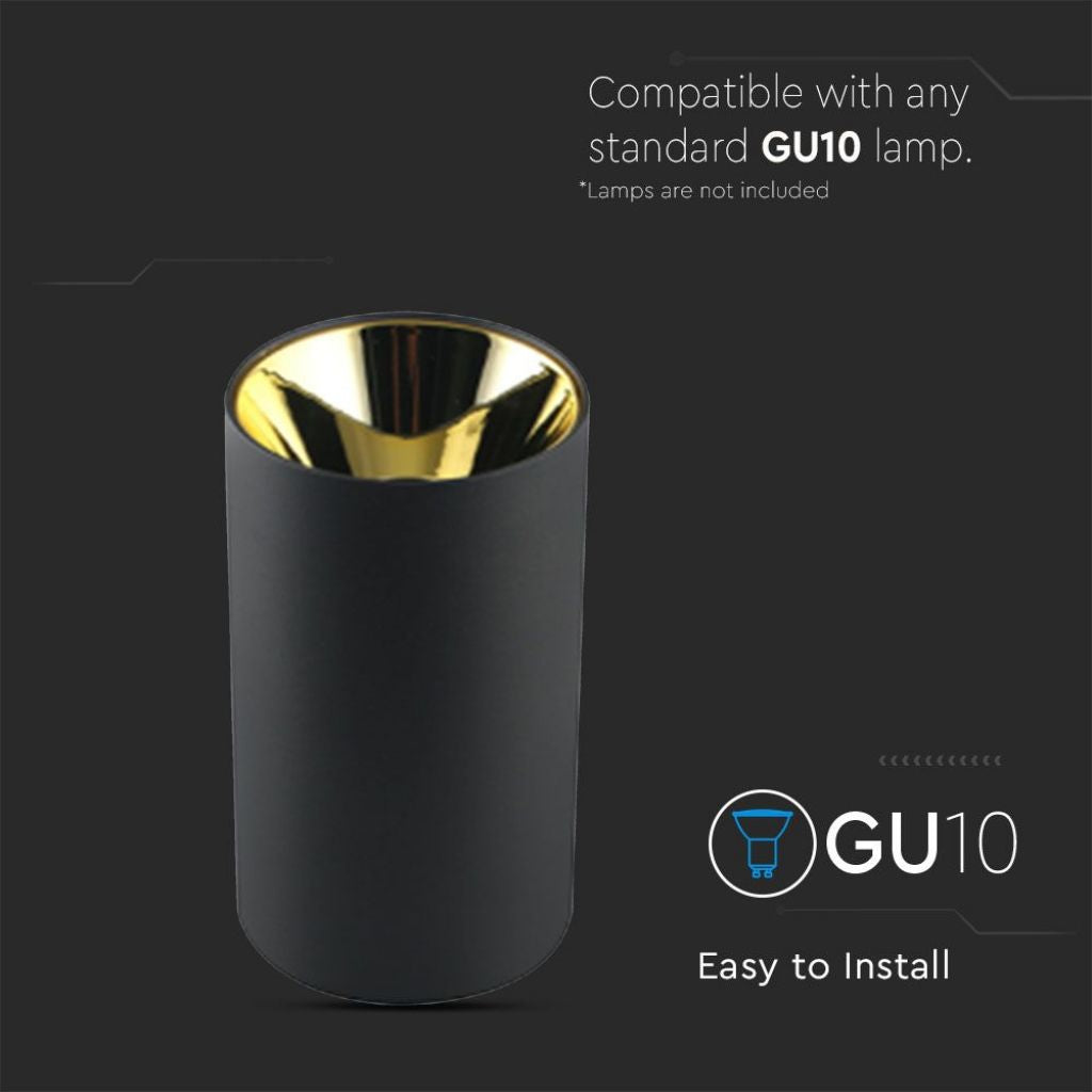 GU10 Stropna svetilka Črno Zlata Valj