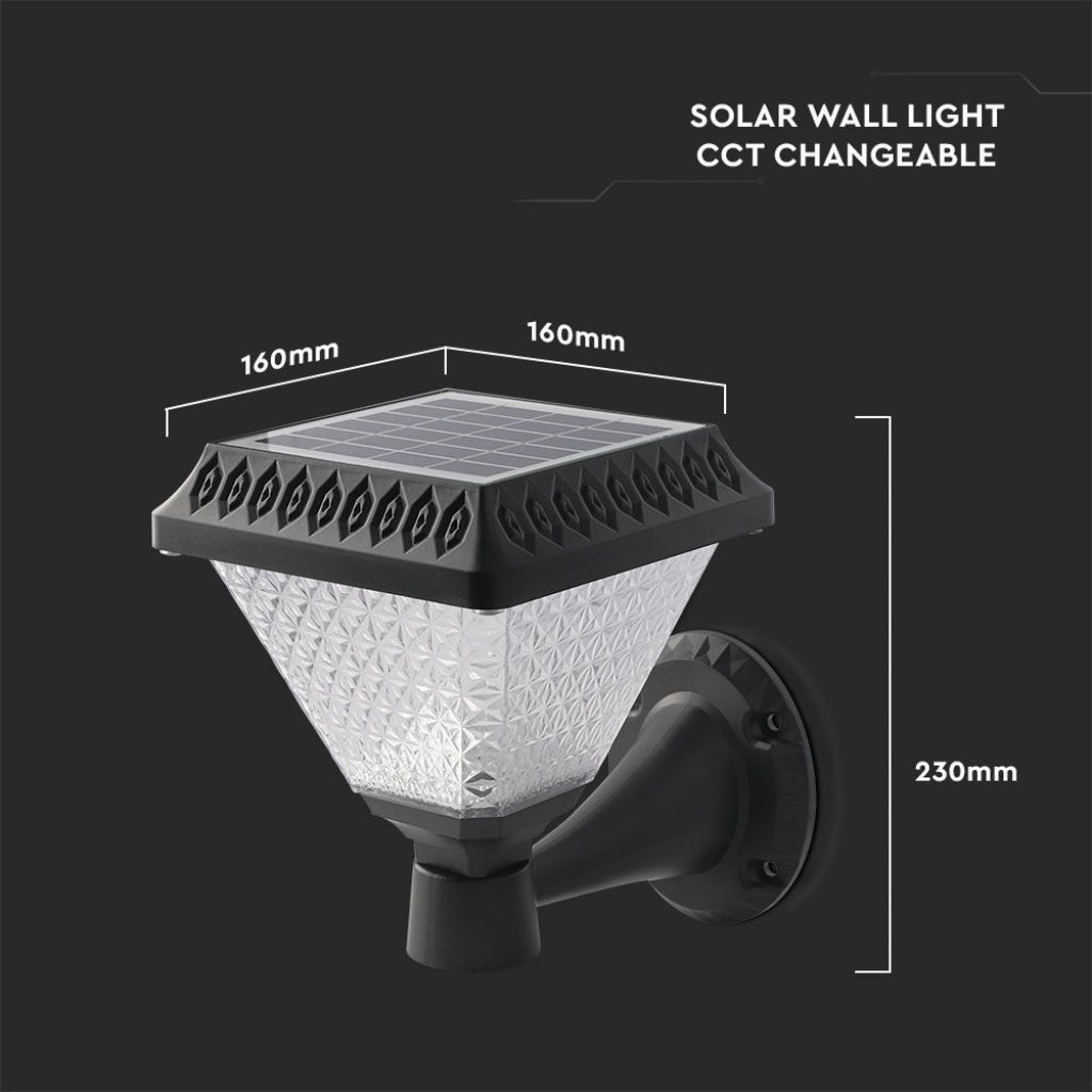 LED Solar Wall Lantern Black RF Control 3in1 IP44